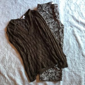 Loft fun print pant chocolate & white 24" inseam